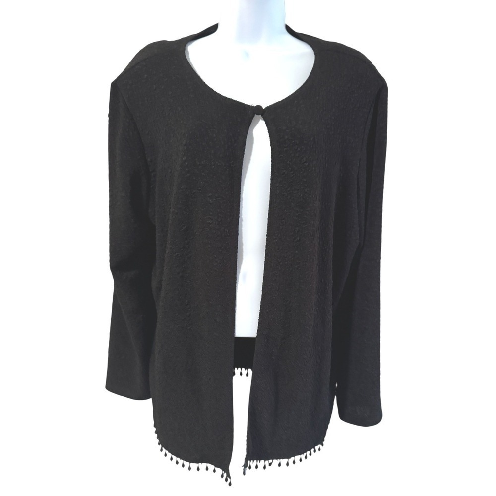 Dressbarn Woman Cardigan Women 18/20 Black Excellent Beaded Hem Open Front